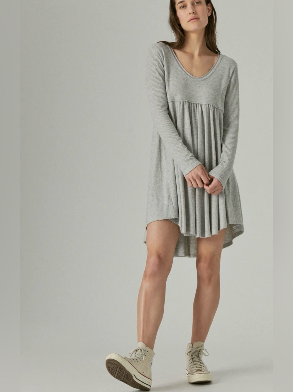 Lucky Brand Gray Heathered Babydoll Dress Size Medium